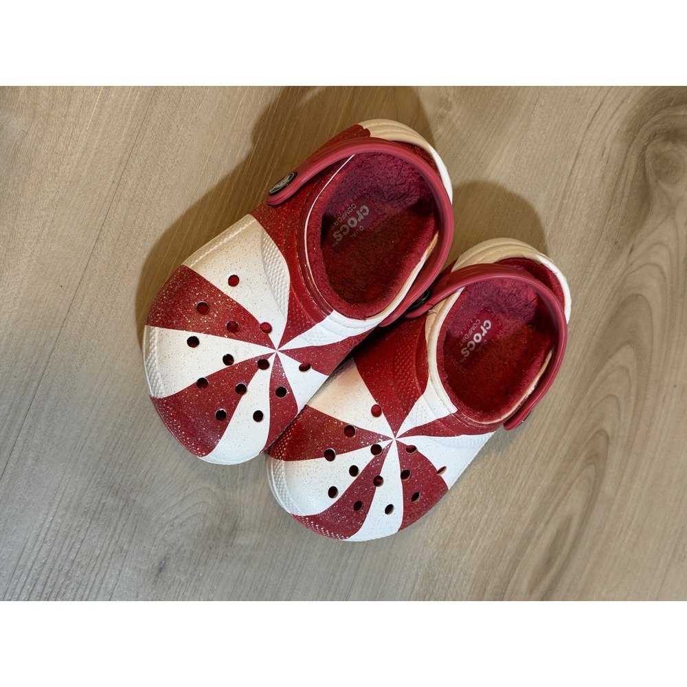 Crocs Clogs Red C 9 Kids Peppermint Candy Glitter Holiday Christmas
